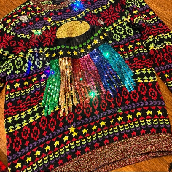 Blizzard Bay Christmas Sweater UFO Candy Abduction Size L Light Up Festive Rave - Picture 9 of 9